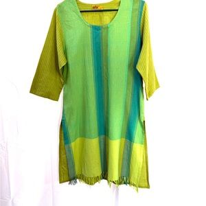 Aagor Bodoweaves Handwoven Green / Teal Cotton Tunic Top / Kurta, Size M-L